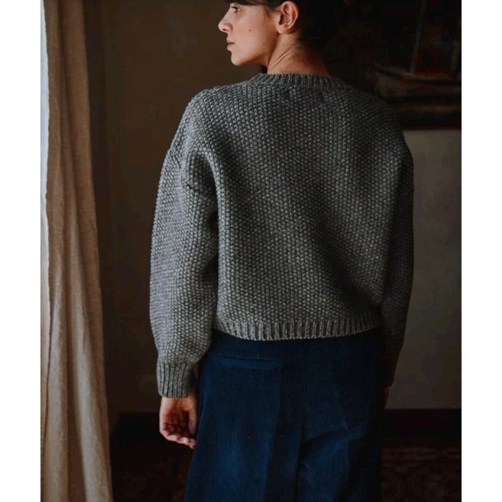 Lenvers Paola Cable Knit Spanish Wool Sweater Women's Medium Grey Boxy - Picture 2 of 10